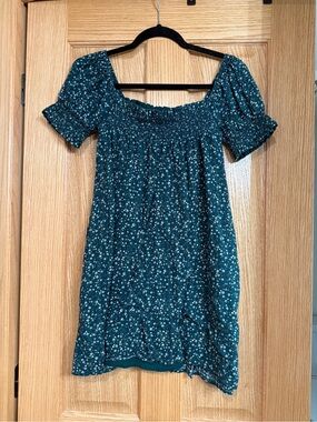 American Eagle Outfitters Teal Floral Smocked Mini Dress